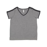 3832 LAT Women's Curvy Retro Ringer Premium Jersey V-Neck Tee Granite Heather/ Vintage Smoke