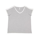 3832 LAT Women's Curvy Retro Ringer Premium Jersey V-Neck Tee Heather/ White