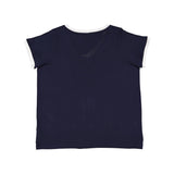 3832 LAT Women's Curvy Retro Ringer Premium Jersey V-Neck Tee Navy/ White