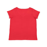 3832 LAT Women's Curvy Retro Ringer Premium Jersey V-Neck Tee Red/ White