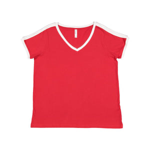 3832 LAT Women's Curvy Retro Ringer Premium Jersey V-Neck Tee Red/ White