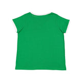 3832 LAT Women's Curvy Retro Ringer Premium Jersey V-Neck Tee Vintage Green/ White