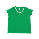 3832 LAT Women's Curvy Retro Ringer Premium Jersey V-Neck Tee Vintage Green/ White