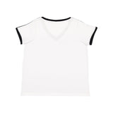 3832 LAT Women's Curvy Retro Ringer Premium Jersey V-Neck Tee White/ Black