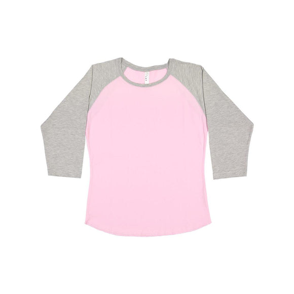 3530 LAT Women's Baseball Fine Jersey Three-Quarter Sleeve Tee Pink/ Vintage Heather