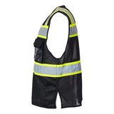 B150-156 Kishigo EV Series® Enhanced Visibility 3 Pocket Mesh Vest Black/ Lime - B150