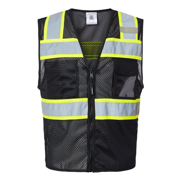 B150-156 Kishigo EV Series® Enhanced Visibility 3 Pocket Mesh Vest Black/ Lime - B150