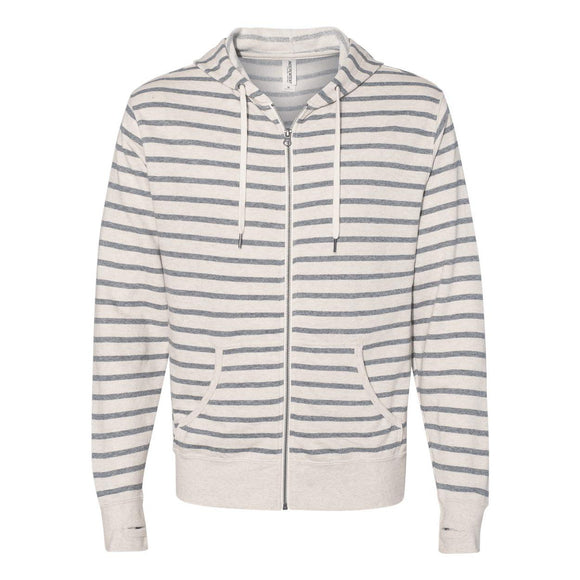 PRM90HTZ Independent Trading Co. Heathered French Terry Full-Zip Hooded Sweatshirt Oatmeal Heather/ Salt & Pepper Stripe