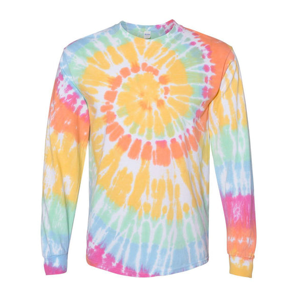 240MS Dyenomite Multi-Color Spiral Tie-Dyed Long Sleeve T-Shirt Aerial Spiral