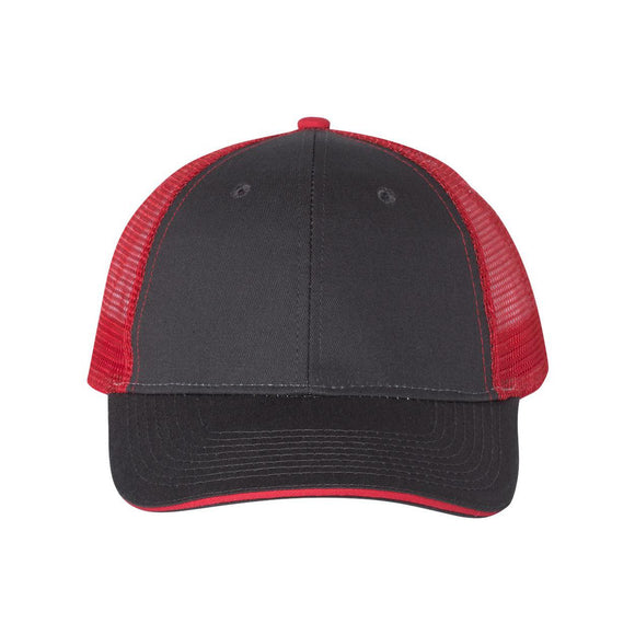 S102 Valucap Sandwich Trucker Cap Charcoal/ Red