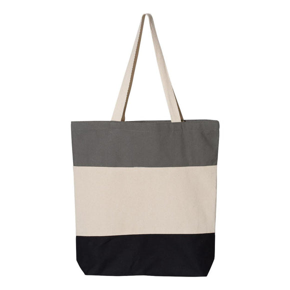 Q125900 Q-Tees 11L Tri-Color Tote Black/ Natural/ Light Grey