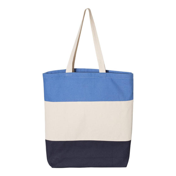 Q125900 Q-Tees 11L Tri-Color Tote Navy/ Natural/ Carolina Blue