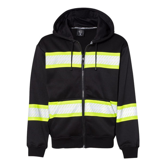 B310-313 Kishigo EV Series® Enhanced Visibility Full-Zip Hooded Sweatshirt Black/ Lime