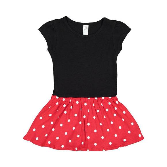 5323 Rabbit Skins Toddler Baby Rib Dress Black/ Red Dots