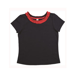 3329 Rabbit Skins Toddler Girls' Ruffle Neck Fine Jersey Tee Navy/ Red