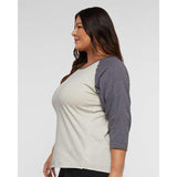 3530 LAT Women's Baseball Fine Jersey Three-Quarter Sleeve Tee Natural Heather/ Granite Heather