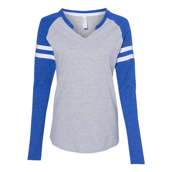 3534 LAT Women's Fine Jersey Mash Up Long Sleeve T-Shirt Vintage Heather/ Vintage Royal