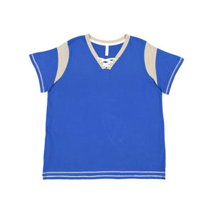 3833 LAT Women's Curvy Lace Up Fine Jersey Tee Royal/ Titanium/ White