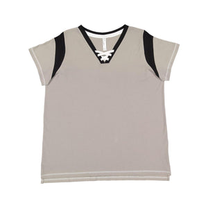 3833 LAT Women's Curvy Lace Up Fine Jersey Tee Titanium/ Black/ White