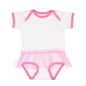 4422 Rabbit Skins Infant Tutu Baby Rib Bodysuit White/ Raspberry