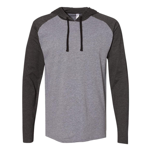 6917 LAT Fine Jersey Hooded Long Sleeve Raglan T-Shirt Granite Heather/ Vintage Smoke/ Black