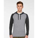 6917 LAT Fine Jersey Hooded Long Sleeve Raglan T-Shirt Granite Heather/ Vintage Smoke/ Black