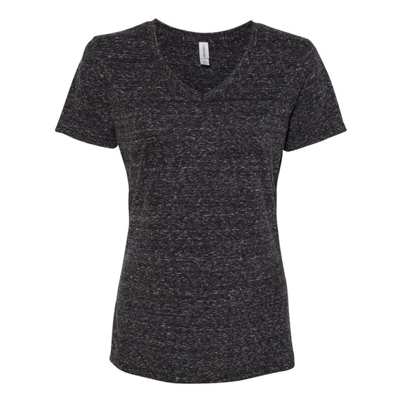 88WVR JERZEES Women's Snow Heather Jersey V-Neck T-Shirt Black Ink