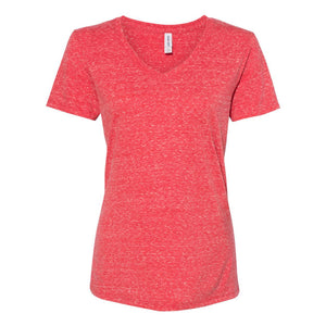 88WVR JERZEES Women's Snow Heather Jersey V-Neck T-Shirt Red