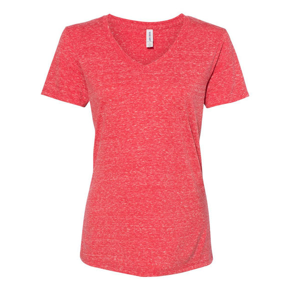 88WVR JERZEES Women's Snow Heather Jersey V-Neck T-Shirt Red