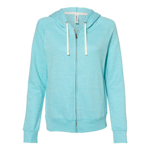 92WR JERZEES Women's Snow Heather French Terry Full-Zip Hooded Sweatshirt Caribbean Blue