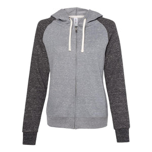 92WR JERZEES Women's Snow Heather French Terry Full-Zip Hooded Sweatshirt Charcoal/ Black Ink