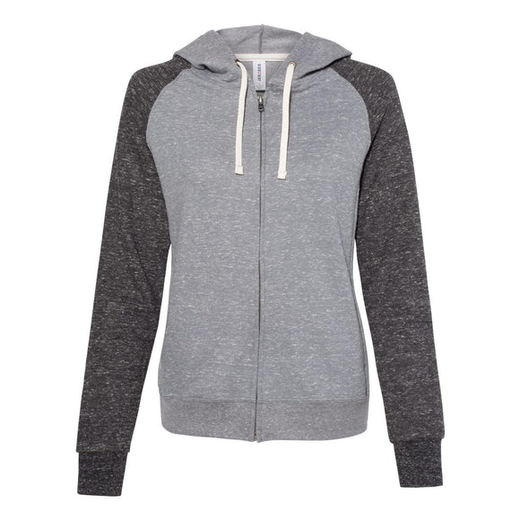 92WR JERZEES Women's Snow Heather French Terry Full-Zip Hooded Sweatshirt Charcoal/ Black Ink