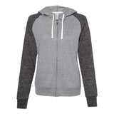 92WR JERZEES Women's Snow Heather French Terry Full-Zip Hooded Sweatshirt Charcoal/ Black Ink