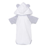 4417 Rabbit Skins Fine Jersey Infant Short Sleeve Raglan Bodysuit with Hood & Ears Blended White/ Vintage Heather