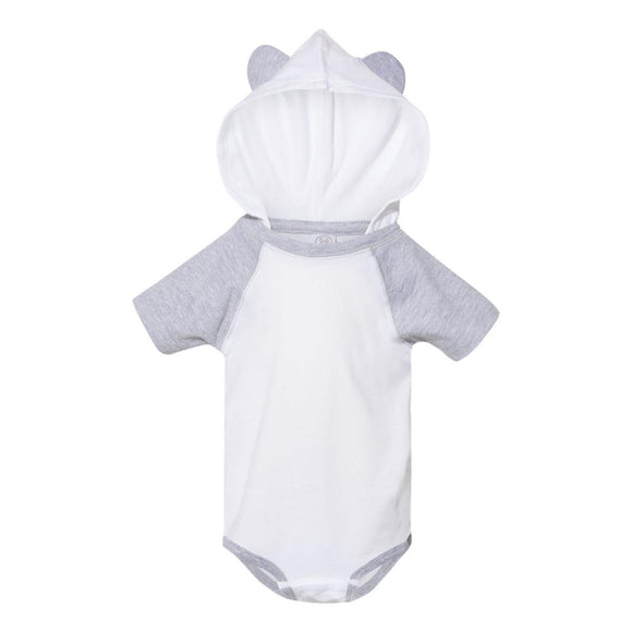 4417 Rabbit Skins Fine Jersey Infant Short Sleeve Raglan Bodysuit with Hood & Ears Blended White/ Vintage Heather