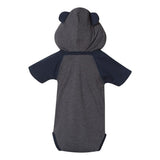 4417 Rabbit Skins Fine Jersey Infant Short Sleeve Raglan Bodysuit with Hood & Ears Vintage Navy/ Navy