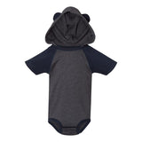 4417 Rabbit Skins Fine Jersey Infant Short Sleeve Raglan Bodysuit with Hood & Ears Vintage Navy/ Navy