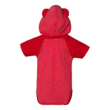 4417 Rabbit Skins Fine Jersey Infant Short Sleeve Raglan Bodysuit with Hood & Ears Vintage Red/ Red