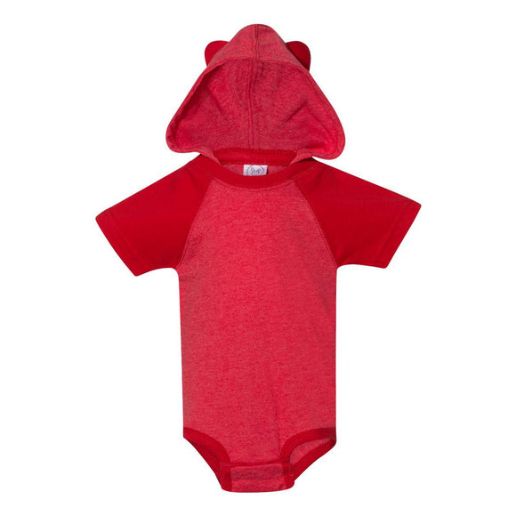 4417 Rabbit Skins Fine Jersey Infant Short Sleeve Raglan Bodysuit with Hood & Ears Vintage Red/ Red