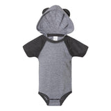 4417 Rabbit Skins Fine Jersey Infant Short Sleeve Raglan Bodysuit with Hood & Ears Granite Heather/ Vintage Smoke