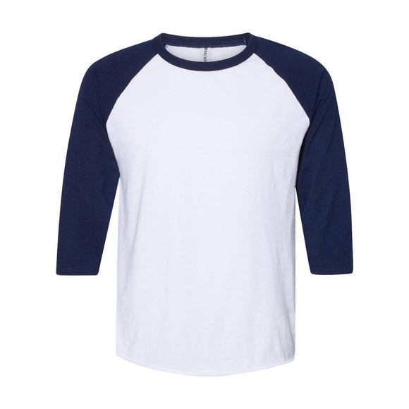 560RR JERZEES Premium Blend Ringspun Three-Quarter Sleeve Raglan Baseball T-Shirt White/ J. Navy