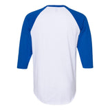 560RR JERZEES Premium Blend Ringspun Three-Quarter Sleeve Raglan Baseball T-Shirt White/ Royal