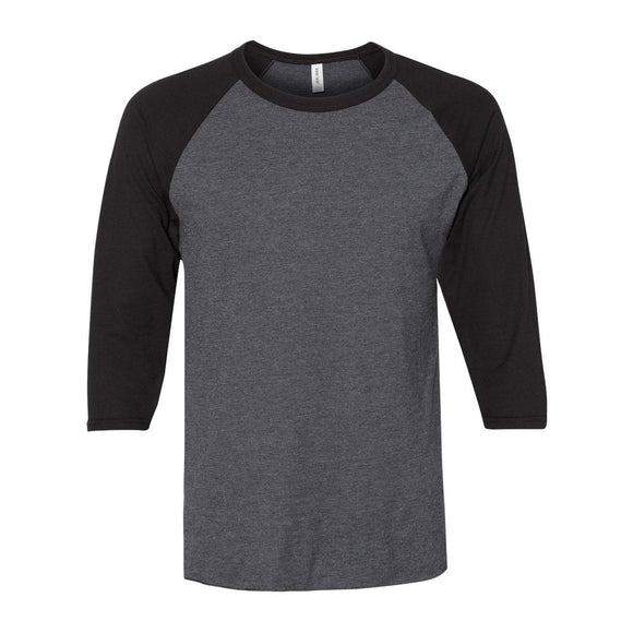 560RR JERZEES Premium Blend Ringspun Three-Quarter Sleeve Raglan Baseball T-Shirt Black Ink Heather/ Black Ink