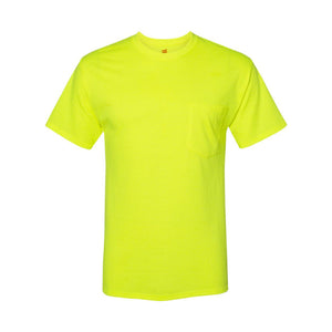 W110 Hanes Workwear Pocket T-Shirt Safety Green