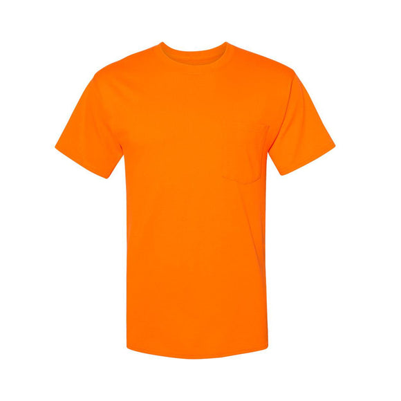 W110 Hanes Workwear Pocket T-Shirt Safety Orange