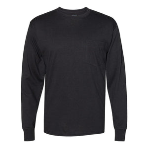 W120 Hanes Workwear Long Sleeve Pocket T-Shirt Black