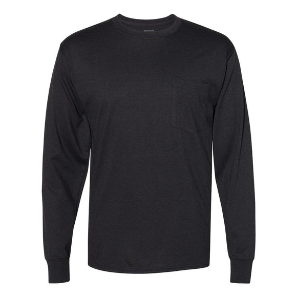 W120 Hanes Workwear Long Sleeve Pocket T-Shirt Black