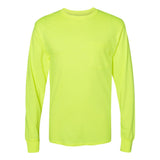 W120 Hanes Workwear Long Sleeve Pocket T-Shirt Safety Green