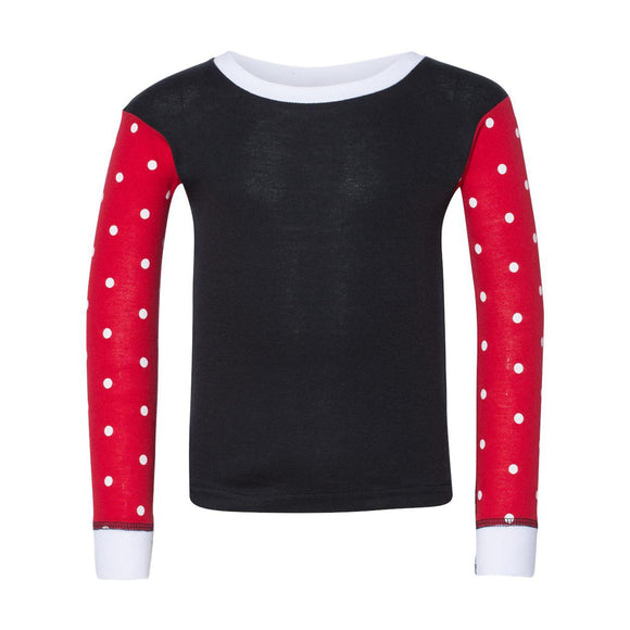 201Z Rabbit Skins Toddler Baby Rib Pajama Long Sleeve Top Black/ Red & White Dot