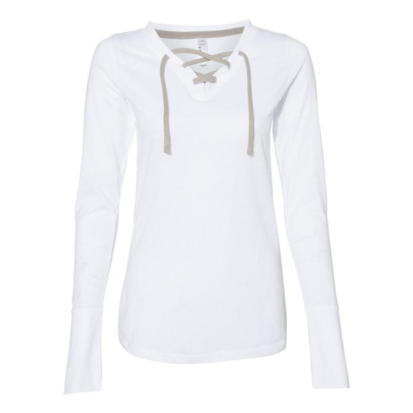 3538 LAT Women's Fine Jersey Lace-Up Long Sleeve T-Shirt Blended White/ Titanium